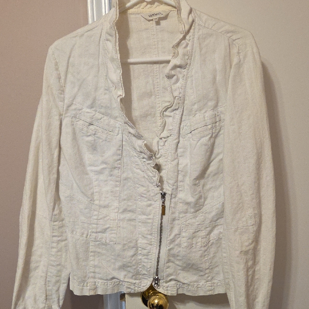 Sandwich Cream Ruffle Blazer